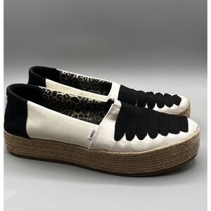 Toms Shoes Womens Size 11  Valencia Platform Espadrilles Black Fabric Comfort